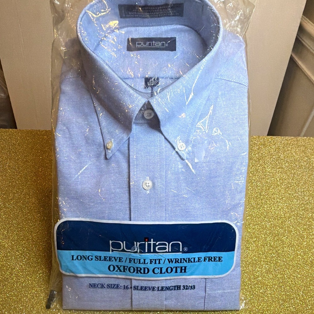 Puritan Men's Blue Oxford Wrinkle Resistant Button-Down Shirt 16 32/33